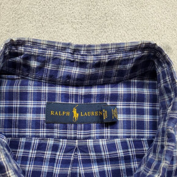 Ralph Lauren Blue Label Long Sleeve Button Down Plaid Shirt Blue White Men Sz L - Picture 11 of 11